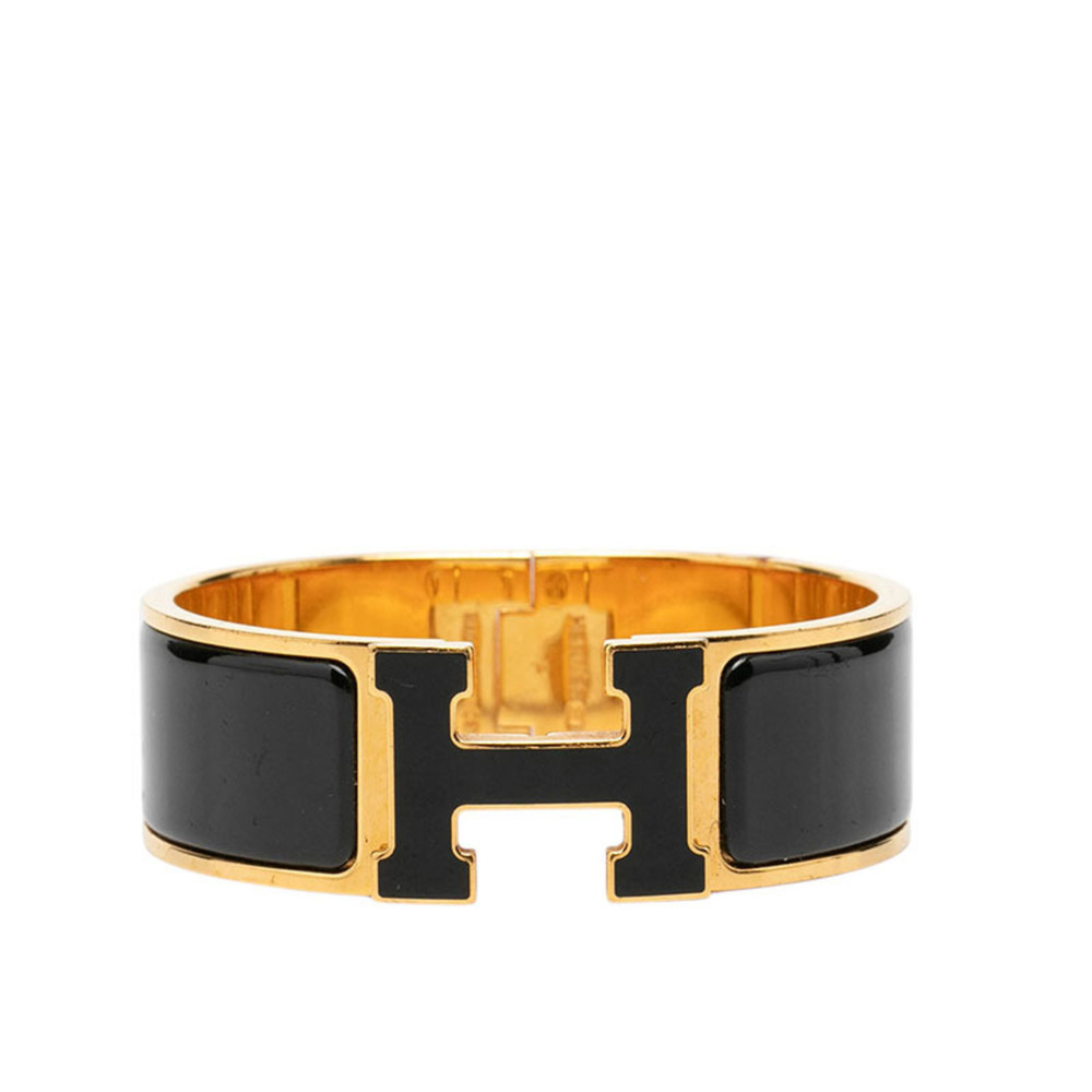 Hermes Clic Clac PM Enamel Bracelet Bangle Gold Black Plated Women's HERMES
